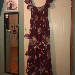 Off the Shoulder Maroon Floral Dress